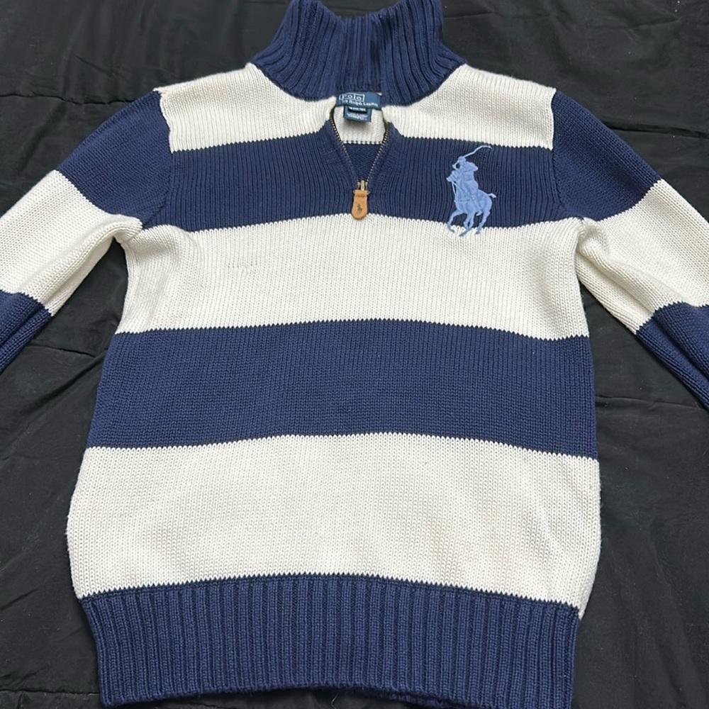 Polo Ralph Lauren big pony and big blue/white striped Knit  Sweater